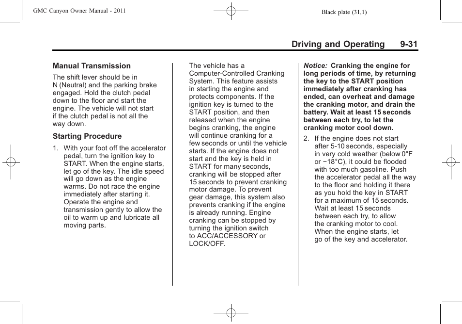 Driving and operating 9-31 | GMC 2011 Canyon User Manual | Page 213 / 406