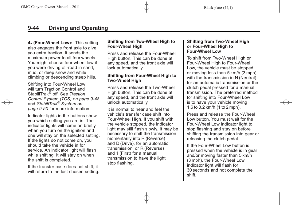 44 driving and operating | GMC 2011 Canyon User Manual | Page 226 / 406