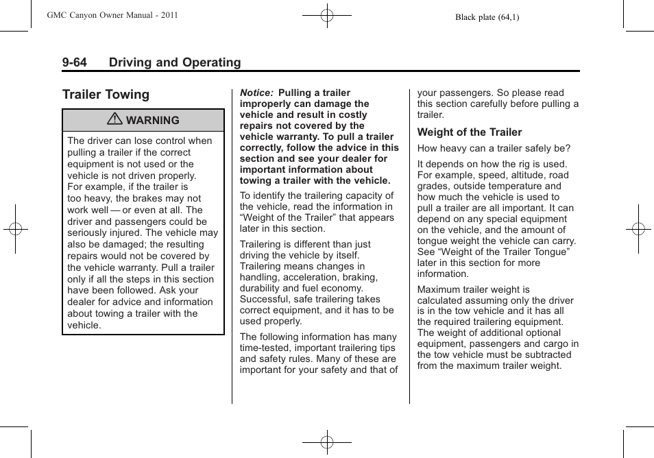 Trailer towing, Trailer towing -64, In addition | GMC 2011 Canyon User Manual | Page 246 / 406