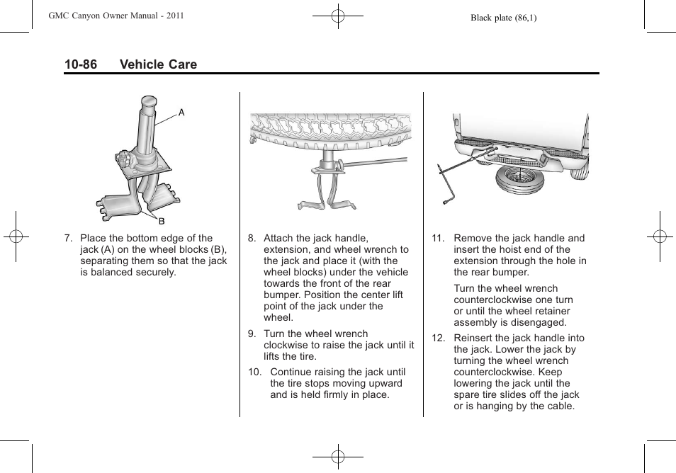 86 vehicle care | GMC 2011 Canyon User Manual | Page 338 / 406