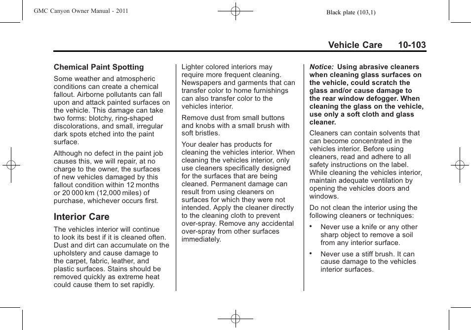 Interior care, Interior care -103 | GMC 2011 Canyon User Manual | Page 355 / 406