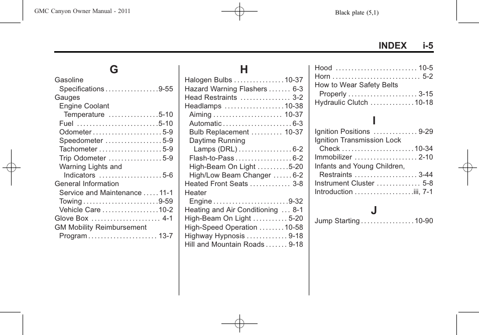 Index_g, Index_h, Index_i | Index_j | GMC 2011 Canyon User Manual | Page 399 / 406