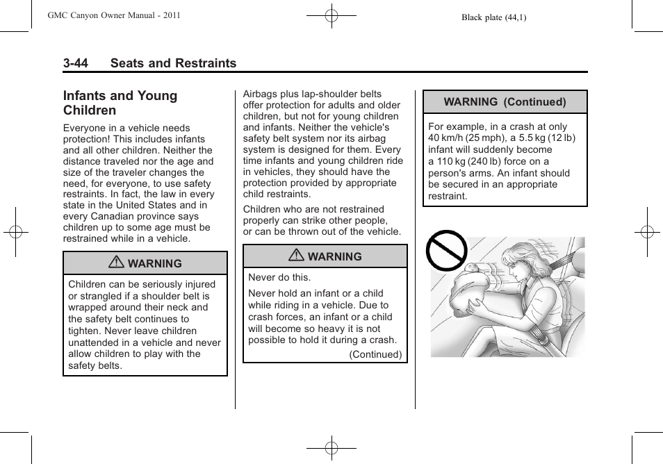 Infants and young children, Infants and young, Children -44 | GMC 2011 Canyon User Manual | Page 88 / 406