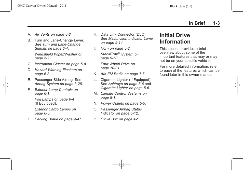 Initial drive information, Initial drive information -3, Air vents | GMC 2011 Canyon User Manual | Page 9 / 406