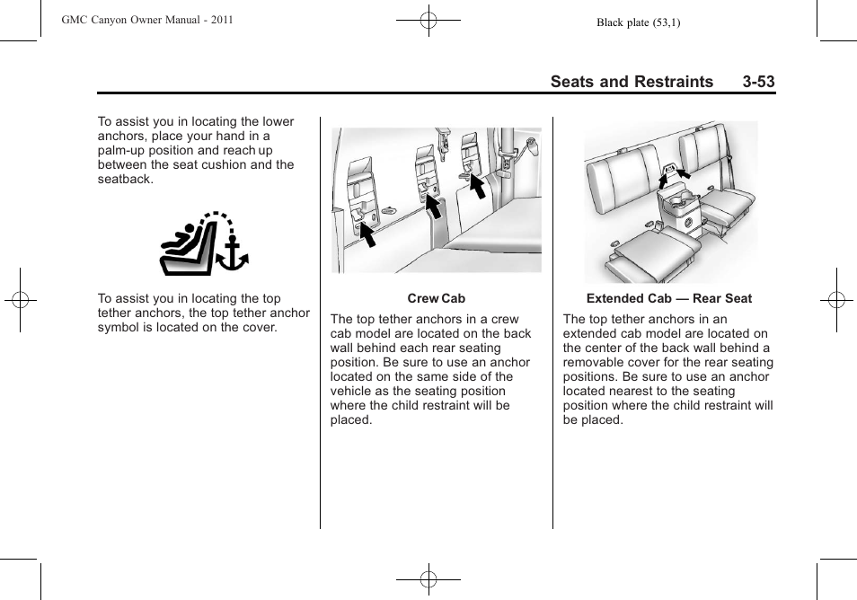 Seats and restraints 3-53 | GMC 2011 Canyon User Manual | Page 97 / 406