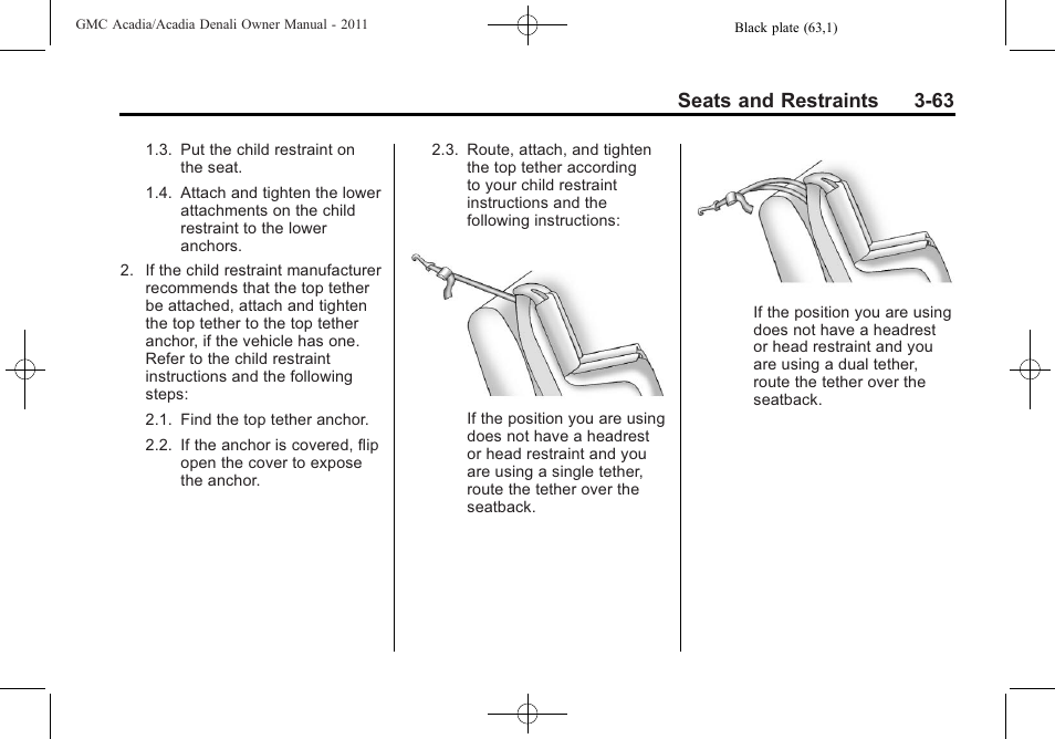 Seats and restraints 3-63 | GMC 2011 Acadia User Manual | Page 119 / 478