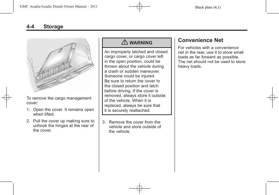 Convenience net | GMC 2011 Acadia User Manual | Page 130 / 478