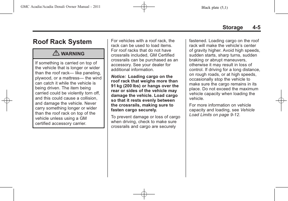 Roof rack system, Maintenance | GMC 2011 Acadia User Manual | Page 131 / 478