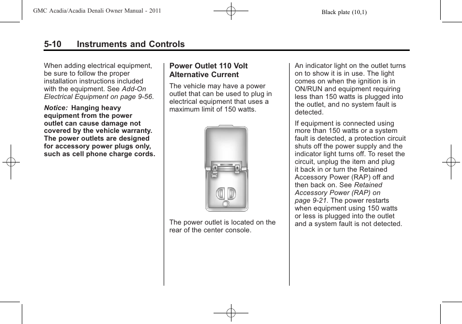 10 instruments and controls | GMC 2011 Acadia User Manual | Page 142 / 478