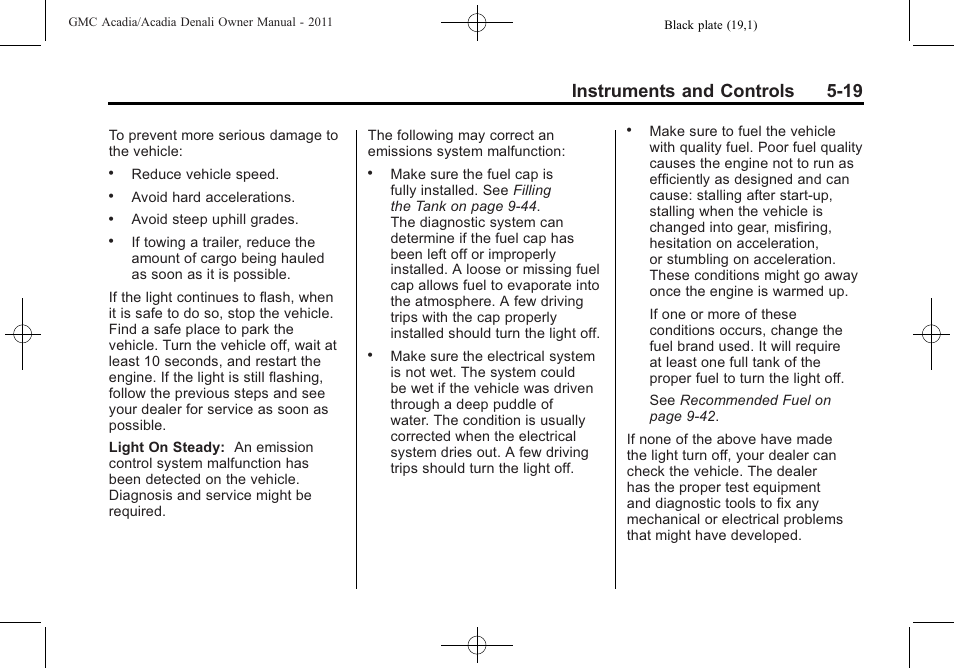 Instruments and controls 5-19 | GMC 2011 Acadia User Manual | Page 151 / 478