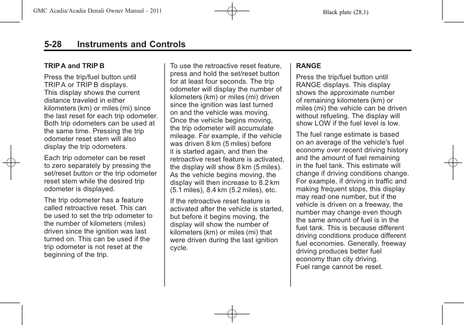 28 instruments and controls | GMC 2011 Acadia User Manual | Page 160 / 478