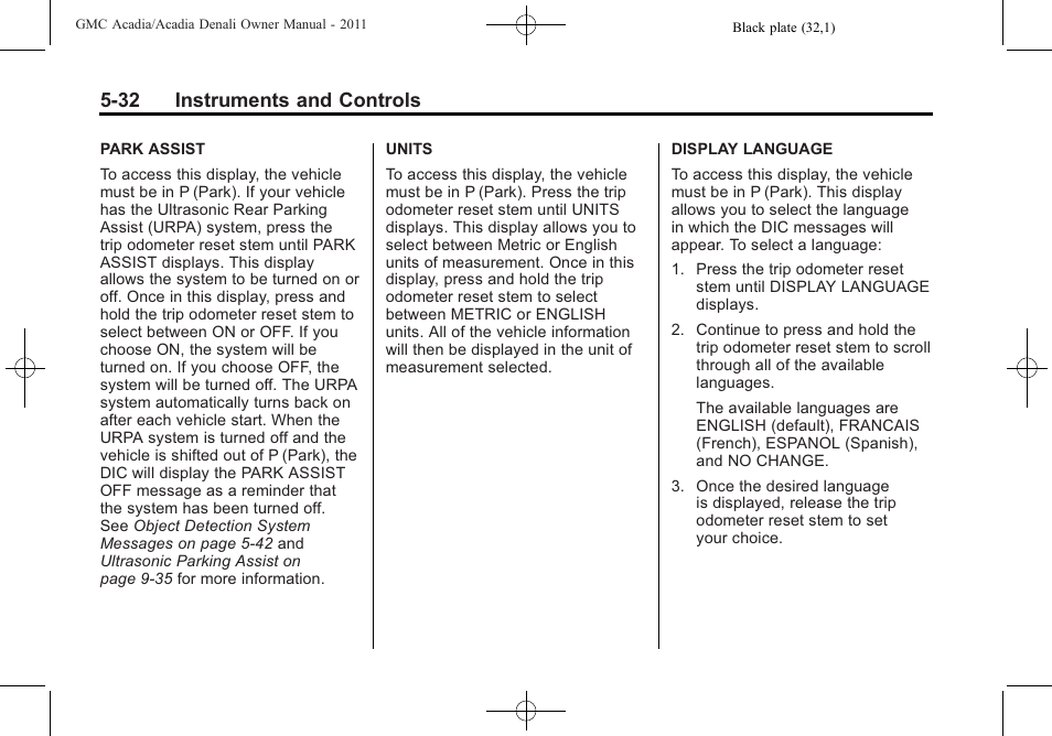 32 instruments and controls | GMC 2011 Acadia User Manual | Page 164 / 478