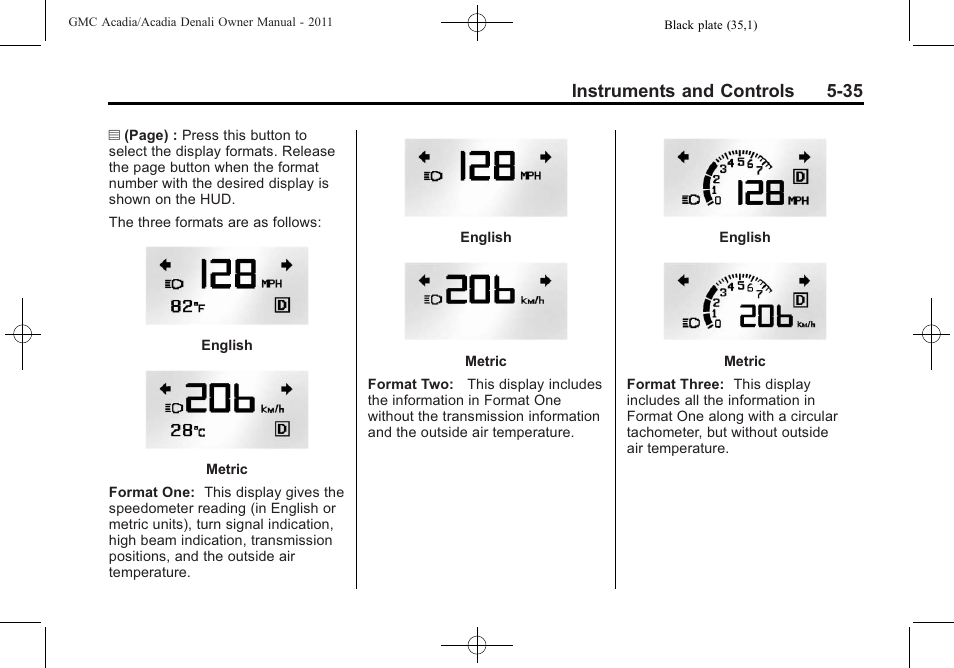 Instruments and controls 5-35 | GMC 2011 Acadia User Manual | Page 167 / 478