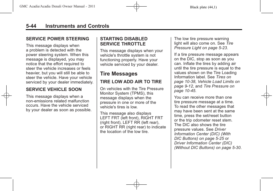 Tire messages, Tire messages -44 | GMC 2011 Acadia User Manual | Page 176 / 478