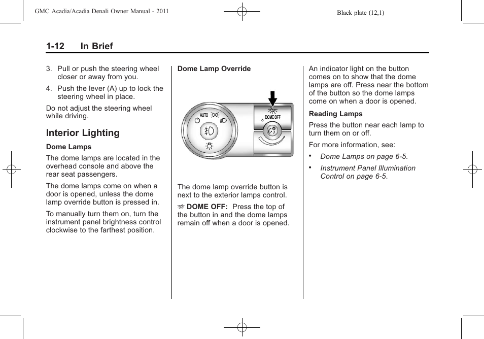 Interior lighting, Interior lighting -12, 12 in brief | GMC 2011 Acadia User Manual | Page 18 / 478