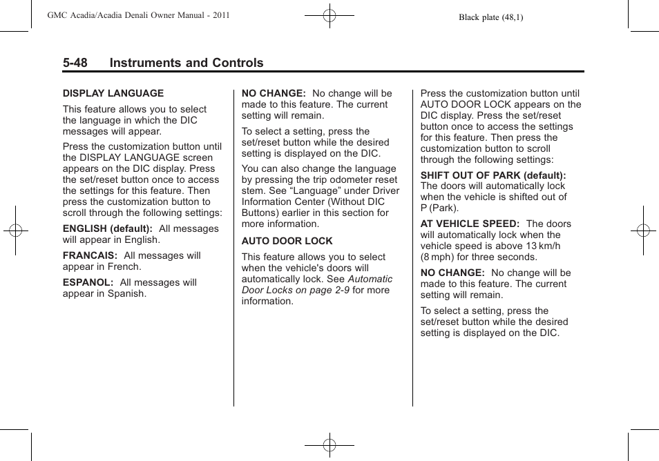 48 instruments and controls | GMC 2011 Acadia User Manual | Page 180 / 478