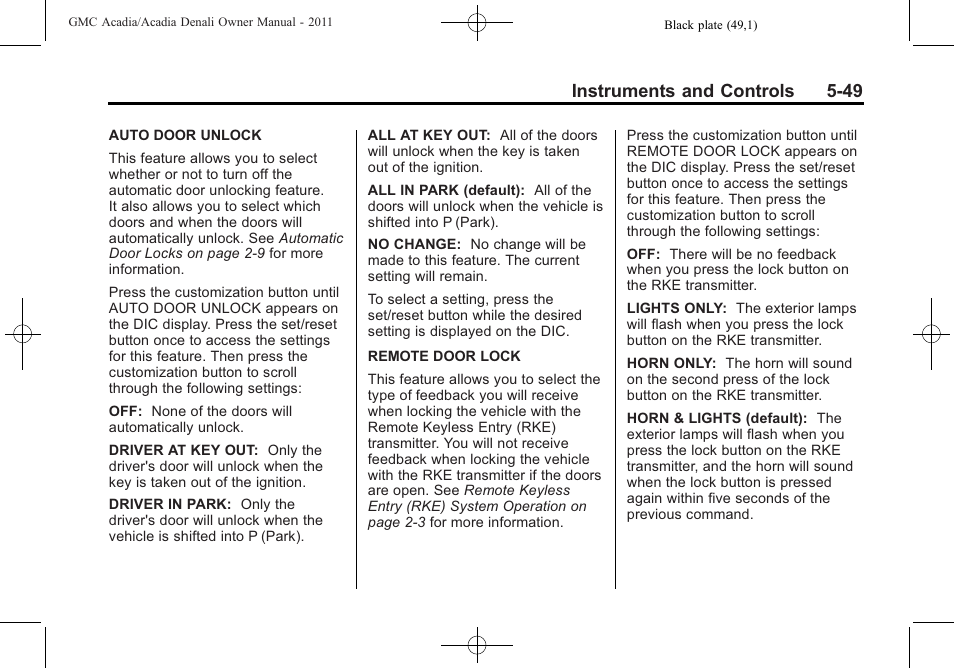 Instruments and controls 5-49 | GMC 2011 Acadia User Manual | Page 181 / 478