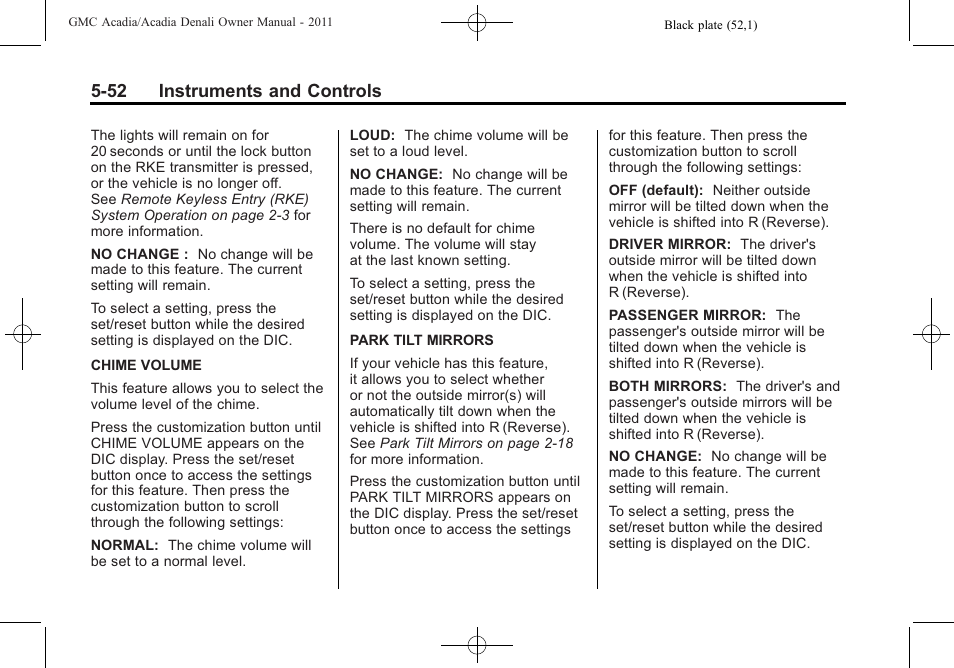 52 instruments and controls | GMC 2011 Acadia User Manual | Page 184 / 478