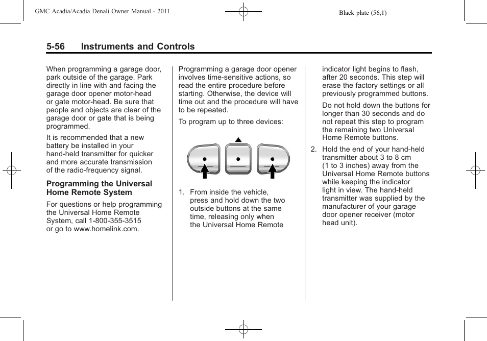 56 instruments and controls | GMC 2011 Acadia User Manual | Page 188 / 478