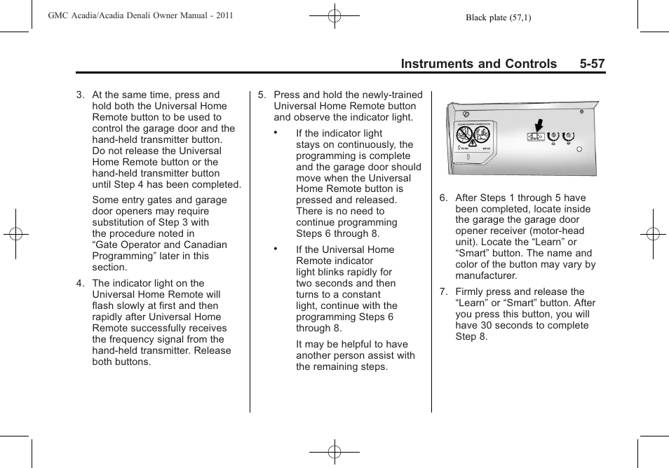 Instruments and controls 5-57 | GMC 2011 Acadia User Manual | Page 189 / 478