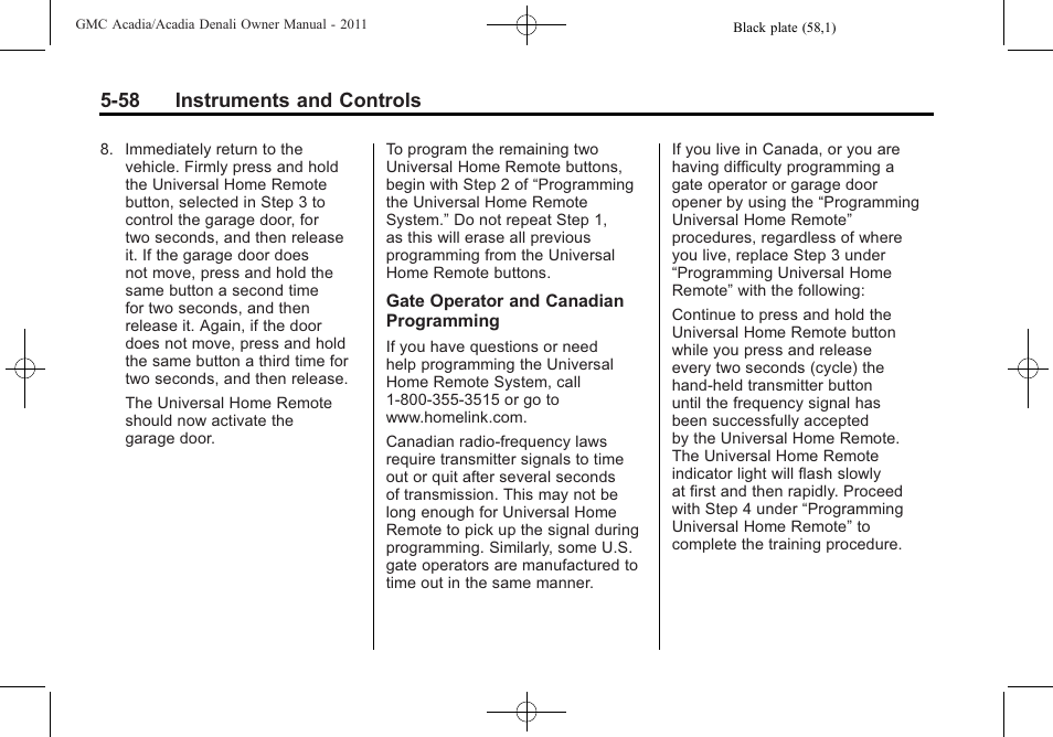 58 instruments and controls | GMC 2011 Acadia User Manual | Page 190 / 478