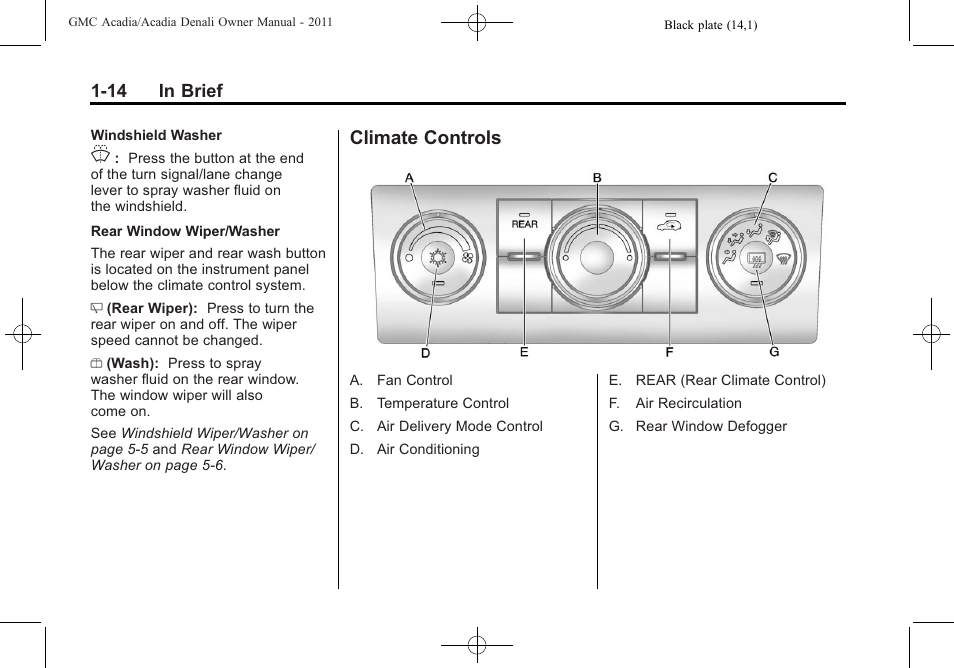 Climate controls, Controls -14 | GMC 2011 Acadia User Manual | Page 20 / 478