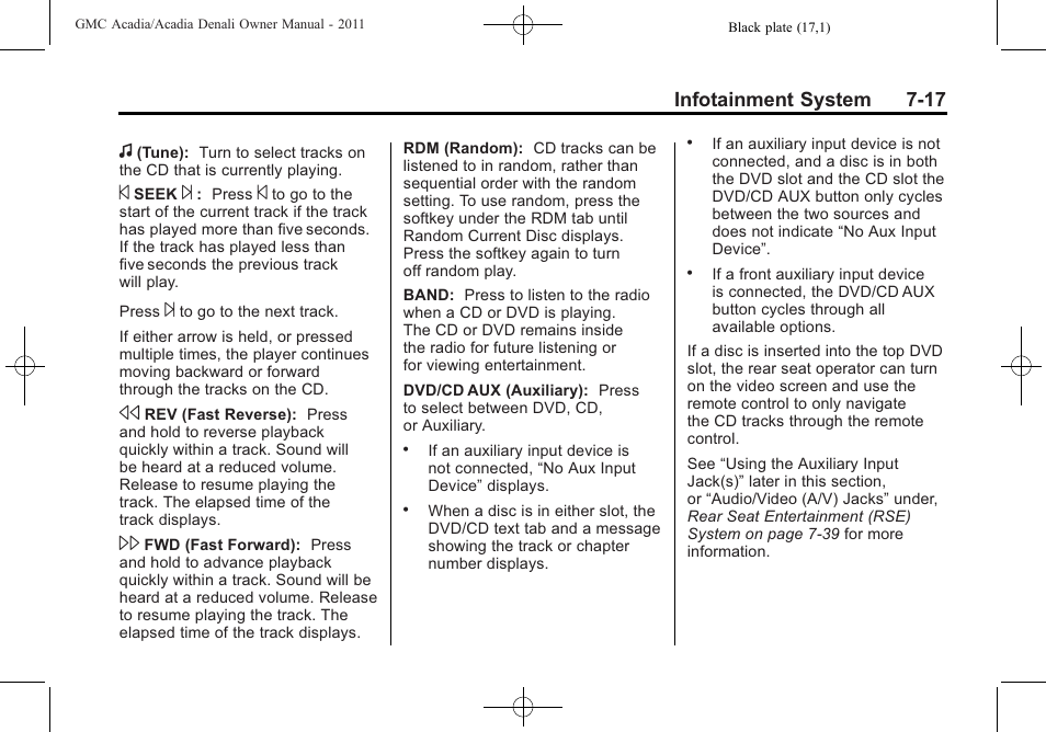 Infotainment system 7-17 | GMC 2011 Acadia User Manual | Page 217 / 478