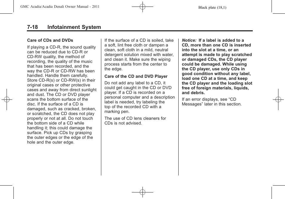 18 infotainment system | GMC 2011 Acadia User Manual | Page 218 / 478