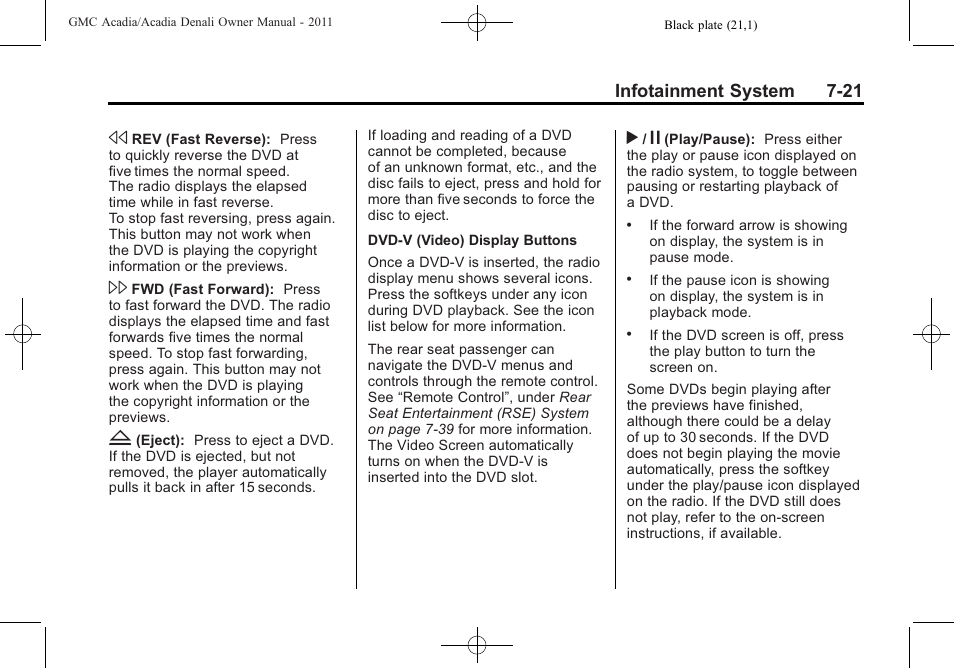 Infotainment system 7-21 | GMC 2011 Acadia User Manual | Page 221 / 478