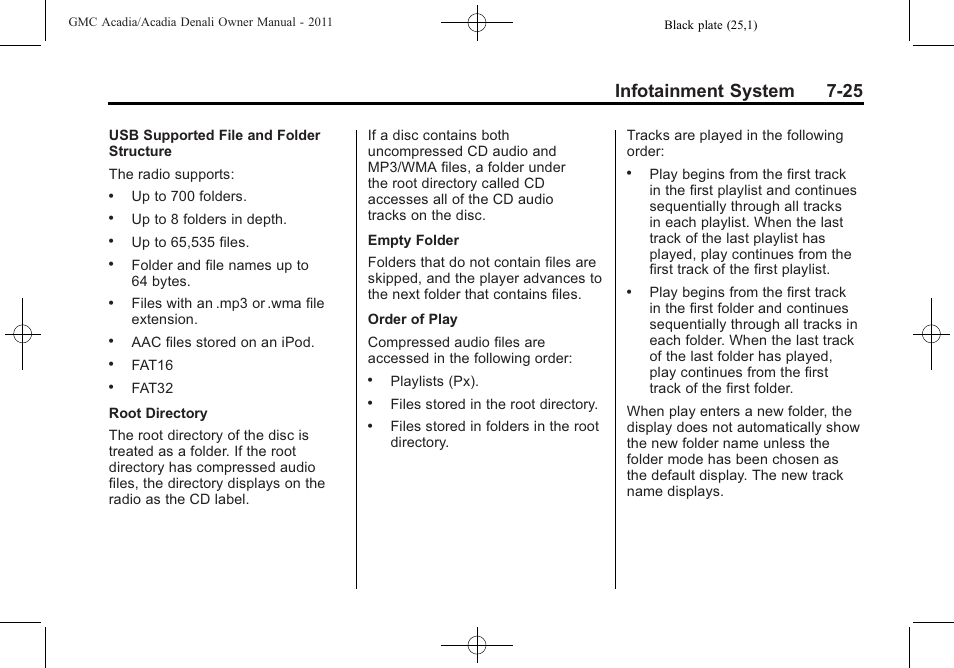 Infotainment system 7-25 | GMC 2011 Acadia User Manual | Page 225 / 478