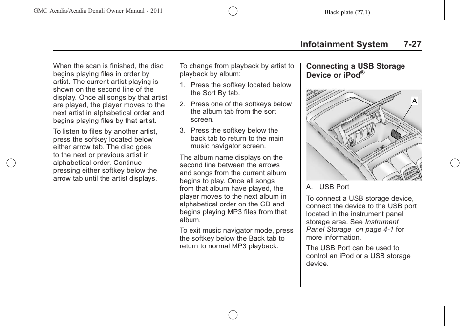 Infotainment system 7-27 | GMC 2011 Acadia User Manual | Page 227 / 478