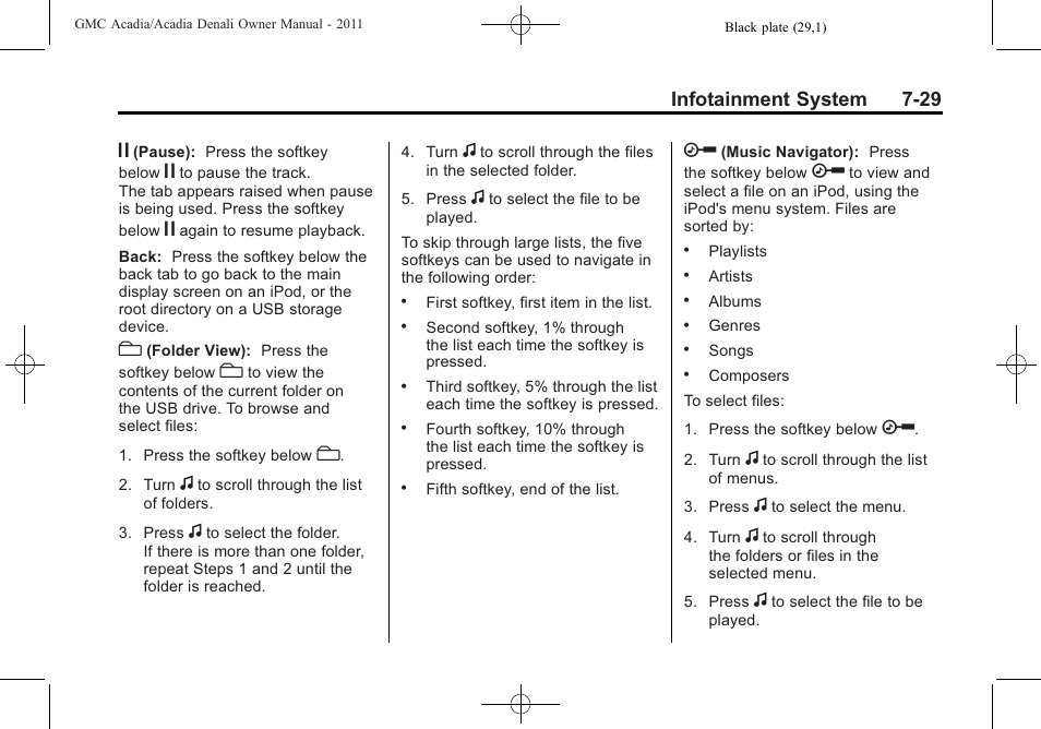 Infotainment system 7-29 | GMC 2011 Acadia User Manual | Page 229 / 478