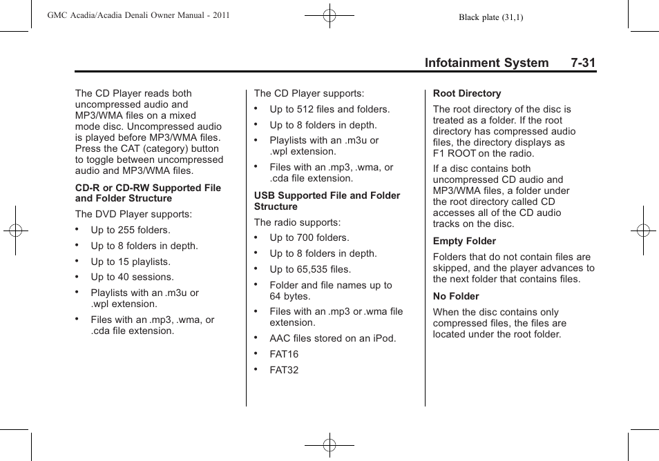 Infotainment system 7-31 | GMC 2011 Acadia User Manual | Page 231 / 478