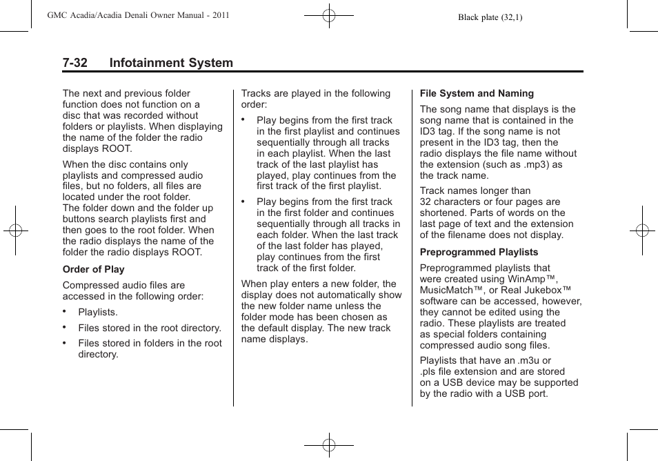 32 infotainment system | GMC 2011 Acadia User Manual | Page 232 / 478