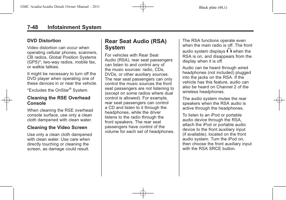 Rear seat audio (rsa) system, Audio (rsa), 48 infotainment system | GMC 2011 Acadia User Manual | Page 248 / 478