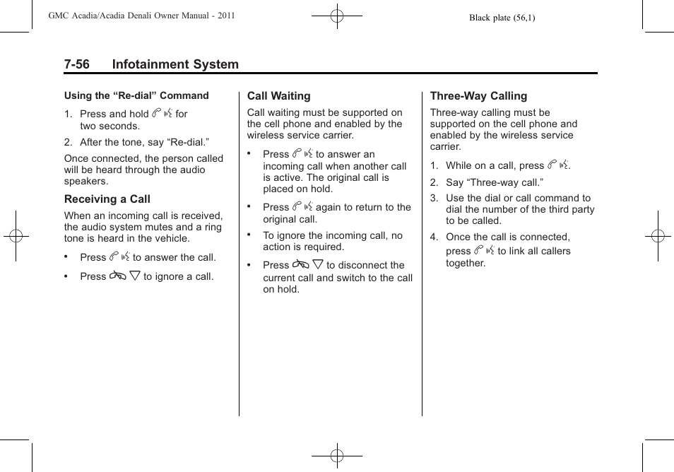 56 infotainment system | GMC 2011 Acadia User Manual | Page 256 / 478