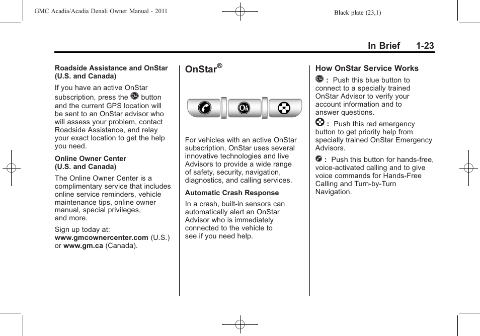 Onstar | GMC 2011 Acadia User Manual | Page 29 / 478