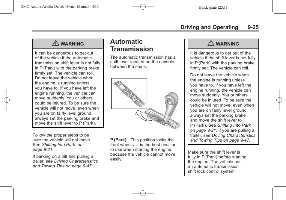 Automatic transmission, Transmission -25 | GMC 2011 Acadia User Manual | Page 297 / 478