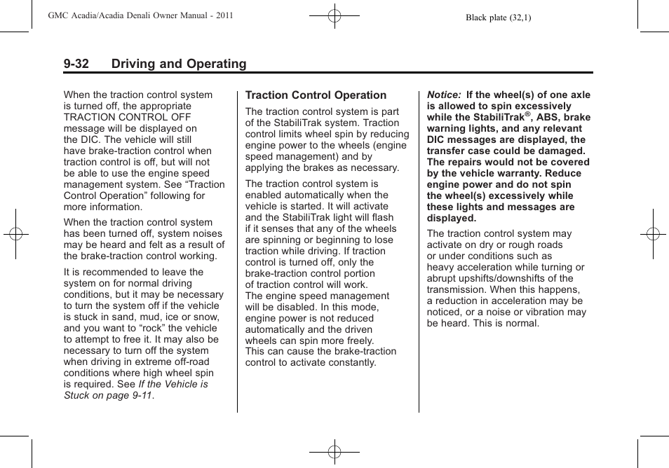 32 driving and operating | GMC 2011 Acadia User Manual | Page 304 / 478