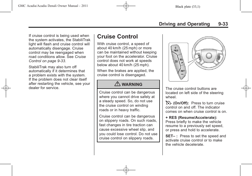 Cruise control, Cruise control -33 | GMC 2011 Acadia User Manual | Page 305 / 478