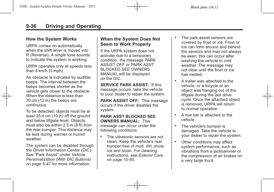 36 driving and operating | GMC 2011 Acadia User Manual | Page 308 / 478