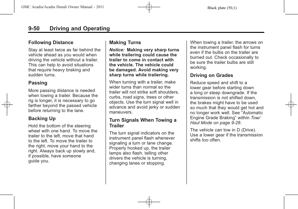 50 driving and operating | GMC 2011 Acadia User Manual | Page 322 / 478