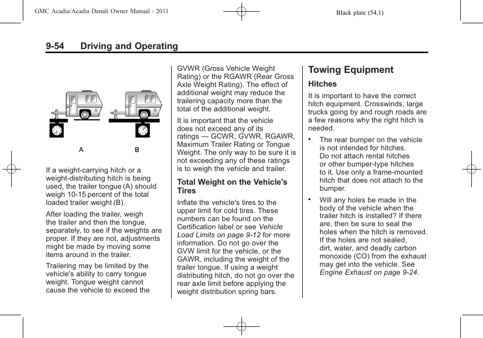 Towing equipment, Towing equipment -54, 54 driving and operating | GMC 2011 Acadia User Manual | Page 326 / 478