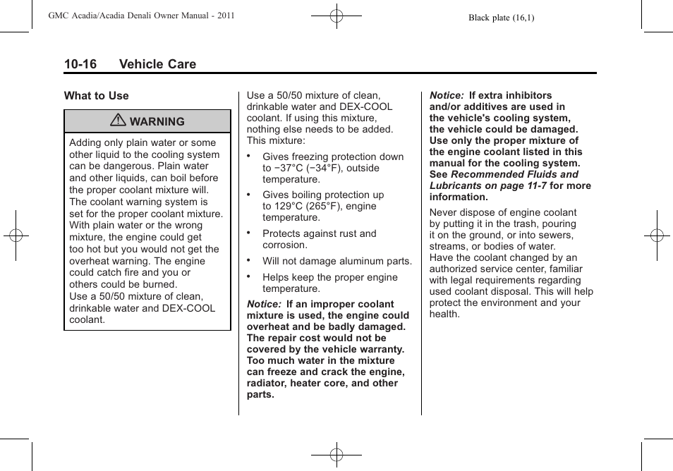 16 vehicle care | GMC 2011 Acadia User Manual | Page 344 / 478