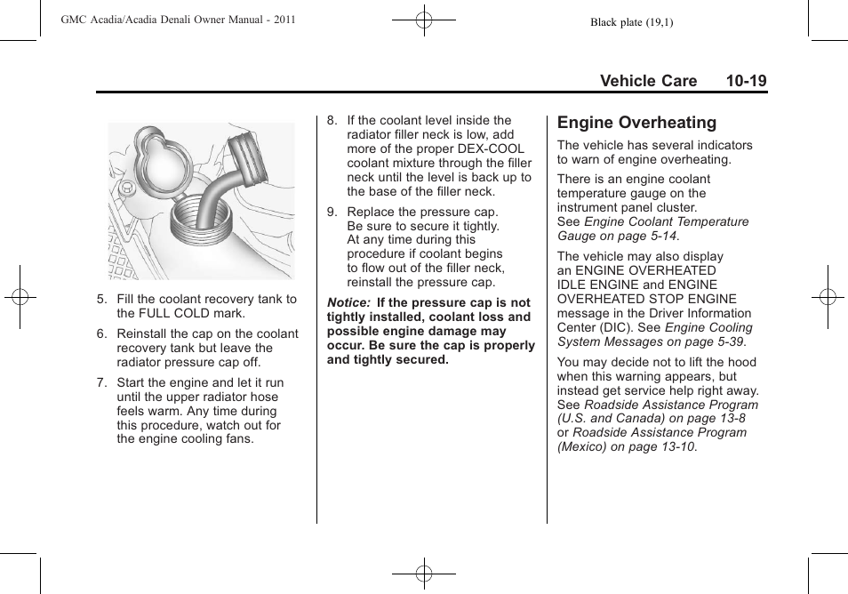 Engine overheating, Engine overheating -19, Bulb | Vehicle care 10-19 | GMC 2011 Acadia User Manual | Page 347 / 478