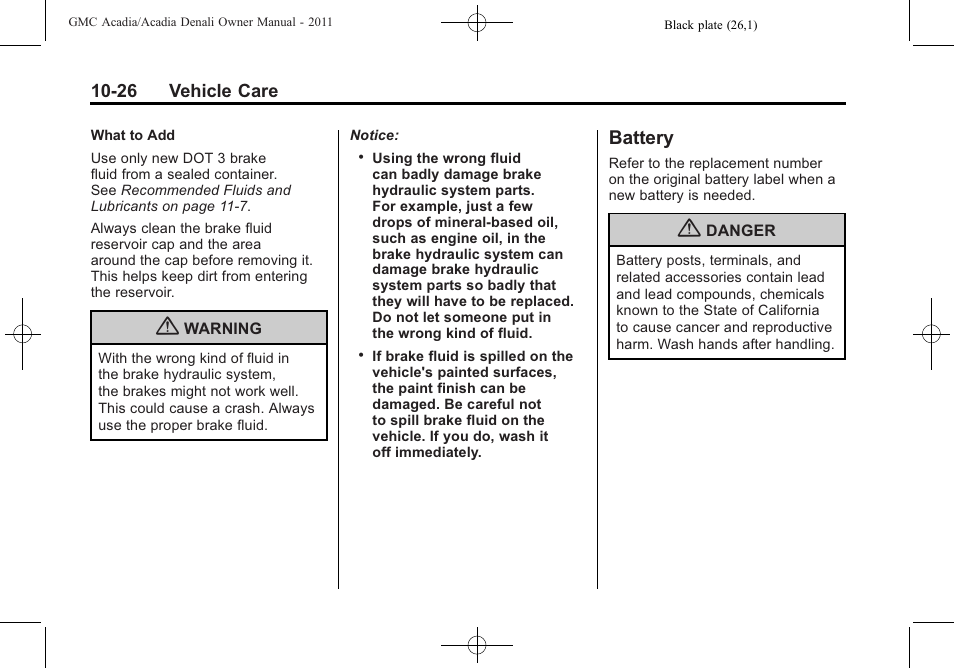 Battery, Battery -26 | GMC 2011 Acadia User Manual | Page 354 / 478