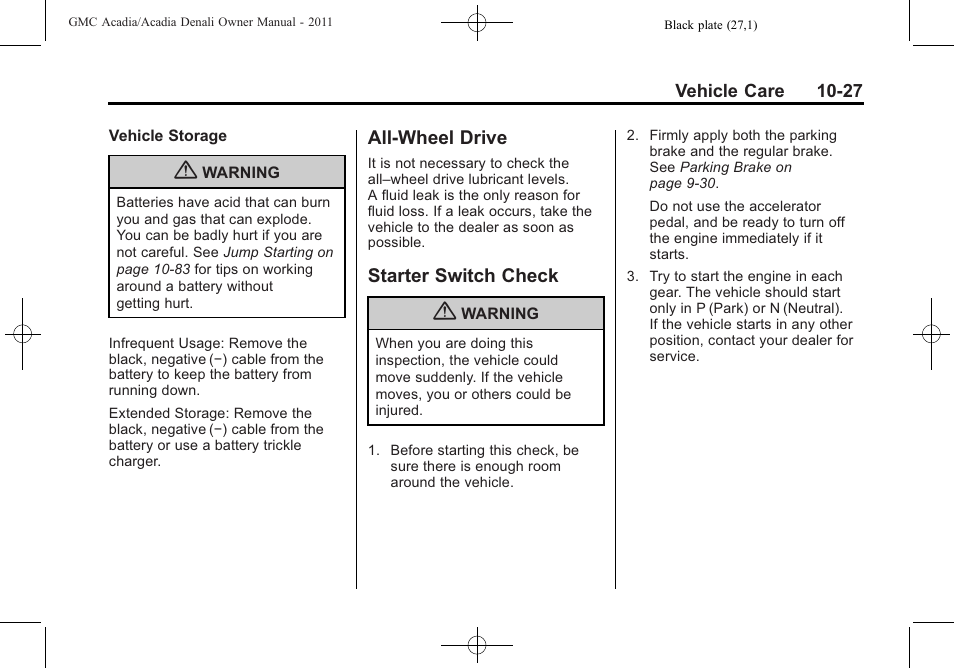 All-wheel drive, Starter switch check, All-wheel drive -27 starter switch check -27 | GMC 2011 Acadia User Manual | Page 355 / 478