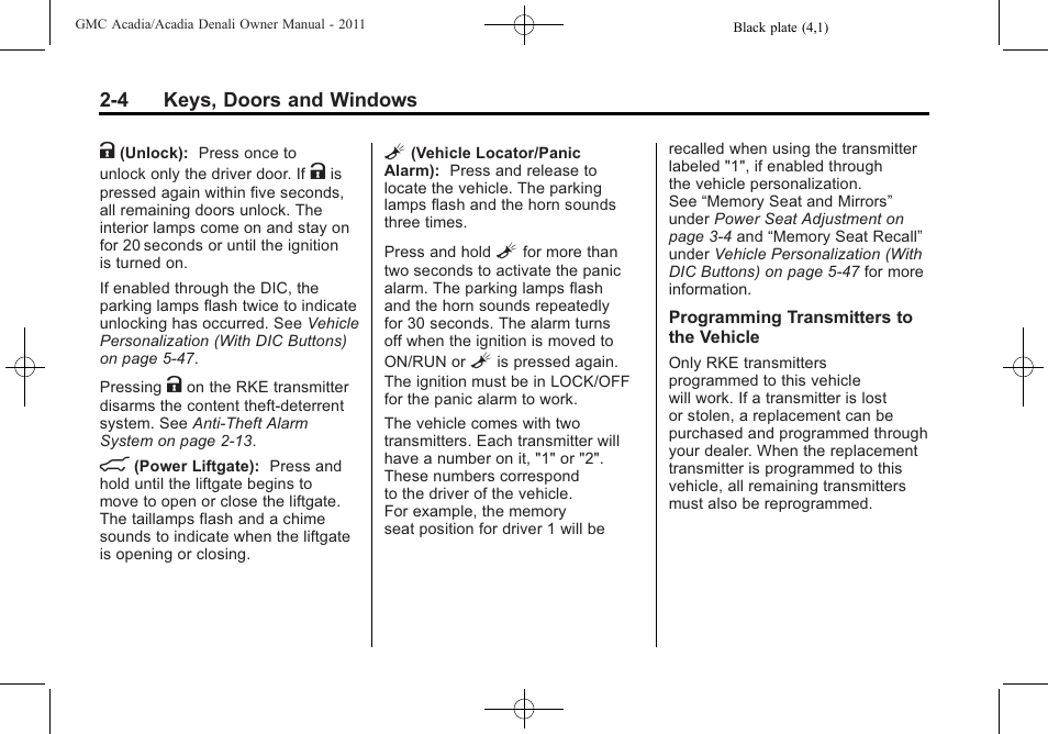 GMC 2011 Acadia User Manual | Page 36 / 478