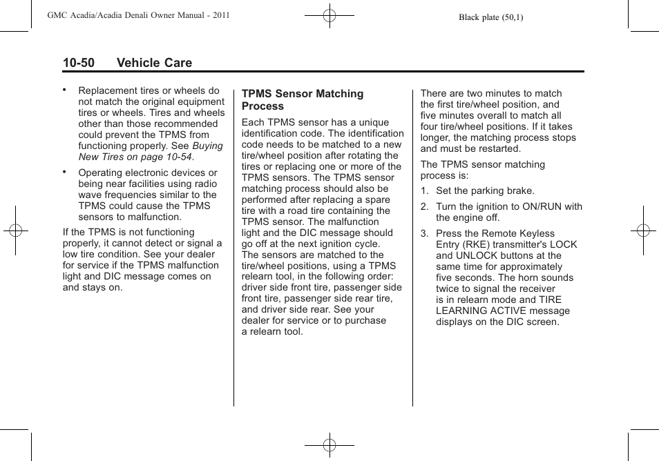 50 vehicle care | GMC 2011 Acadia User Manual | Page 378 / 478