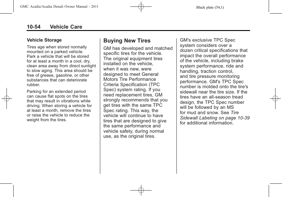 Buying new tires, Buying new tires -54 | GMC 2011 Acadia User Manual | Page 382 / 478